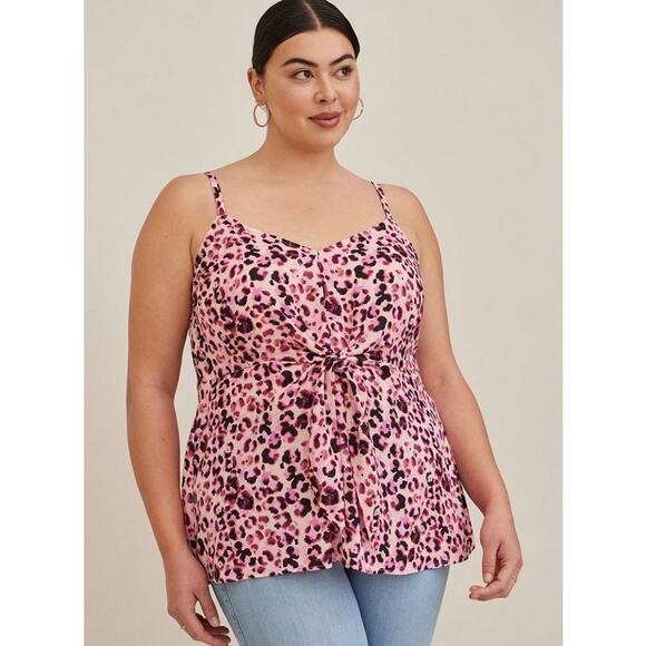 Torrid Women's Plus Size Pink Leopard Peplum Tie-Front Cami Top - Size 1 (1X) - Picture 1 of 8